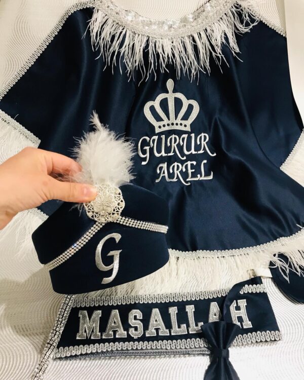 İsim Nakışlı Pelerin Seti-Lacivert Gümüş