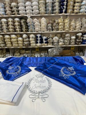 Sünnet Pikesi Tek Kişilik, İsim Nakışlı Saks Mavisi-Gümüş