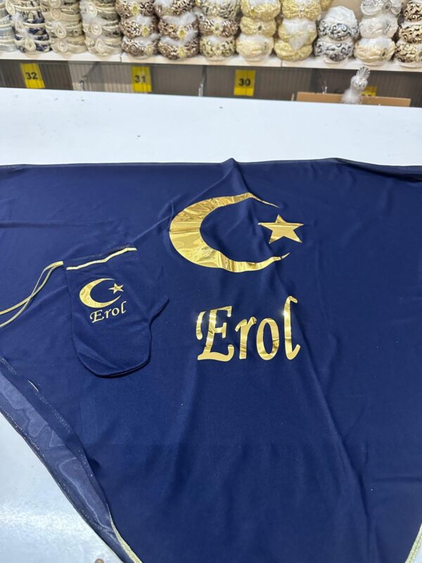 Kına Örtüsü Tül & Eldiveni, Fleksi Baskılı, Lacivert-Altın