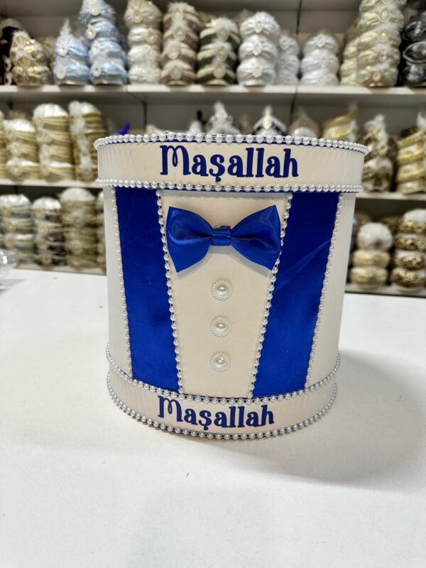 Karton Para Kutusu, İsimli, Beyaz-Saks Mavisi