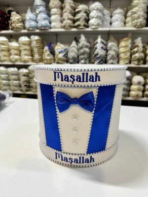 Karton Para Kutusu, İsimli, Beyaz-Saks Mavisi