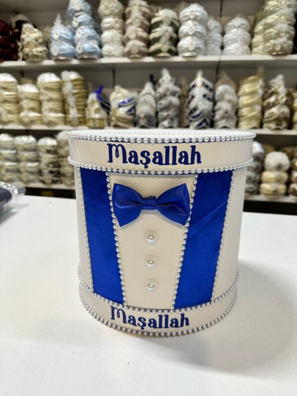 Karton Para Kutusu, İsimli, Beyaz-Saks Mavisi