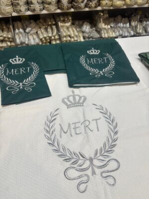 Sünnet Pikesi Tek Kişilik, İsim Nakışlı Yeşil-Gümüş