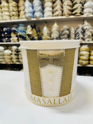 Karton Para Kutusu, Maşallah Yazılı, Beyaz-Altın