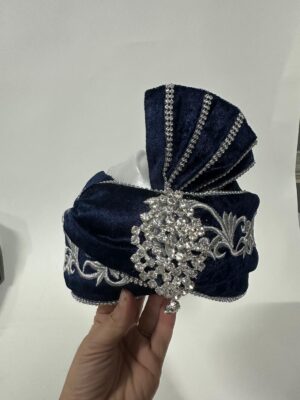 Kadife Berk Kaftan Şapkası-Lacivert Gümüş