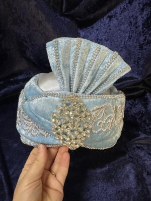 Kadife Berk Kaftan Şapkası-Bebe Mavisi-Gümüş