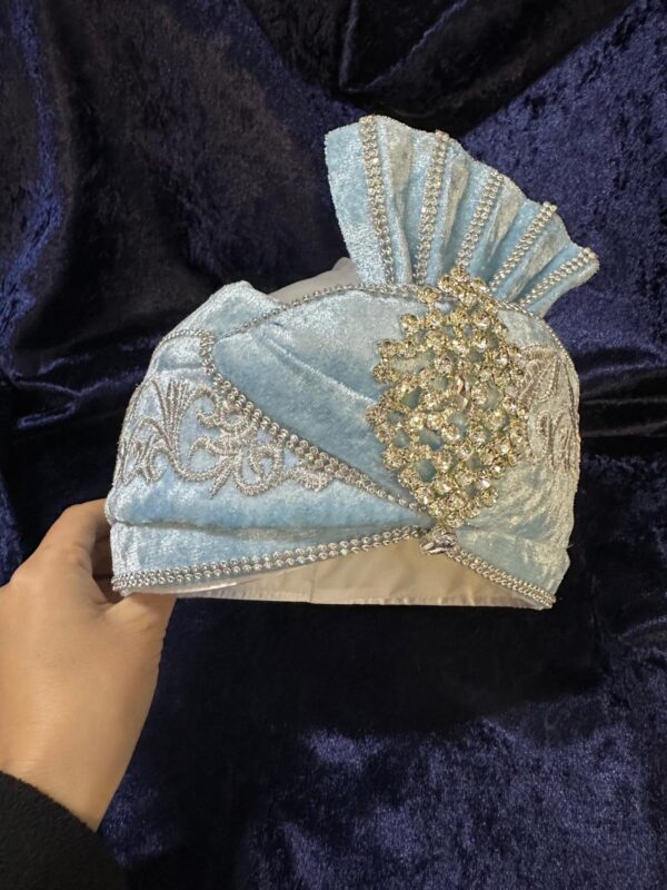 Kadife Berk Kaftan Şapkası-Bebe Mavisi-Gümüş