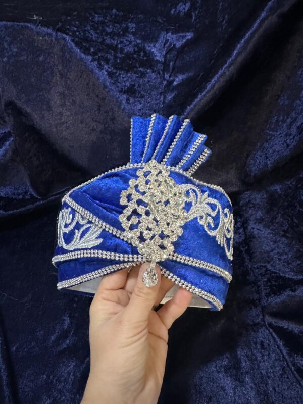 Kadife Berk Kaftan Şapkası-Saks-Gümüş