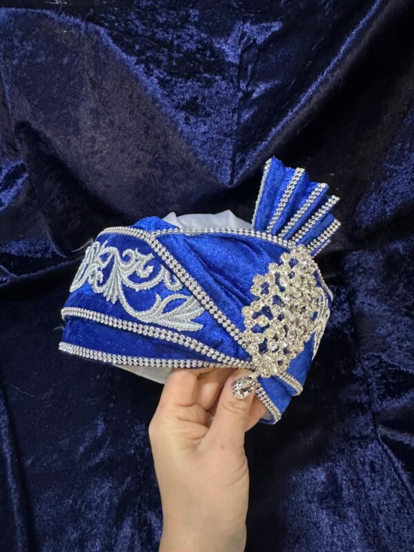 Kadife Berk Kaftan Şapkası-Saks-Gümüş