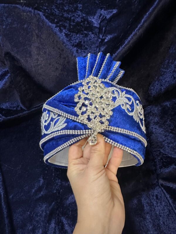 Kadife Berk Kaftan Şapkası-Saks-Gümüş