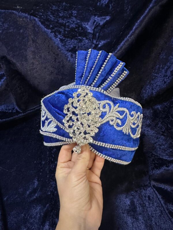 Kadife Berk Kaftan Şapkası-Saks-Gümüş