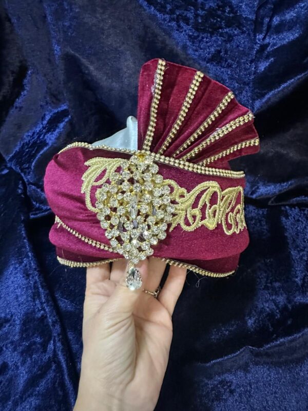 Kadife Berk Kaftan Şapkası-Bordo Altın