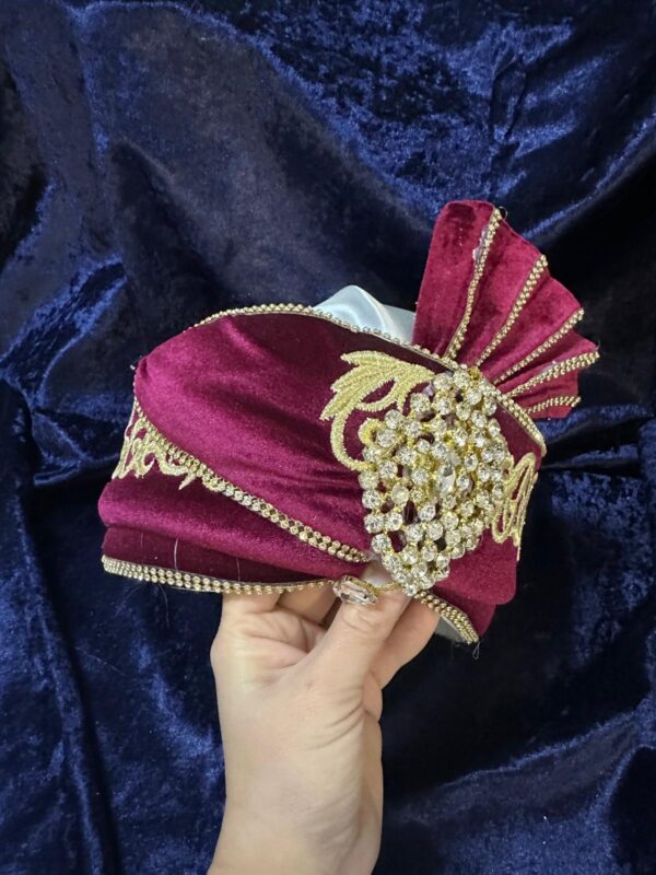 Kadife Berk Kaftan Şapkası-Bordo Altın