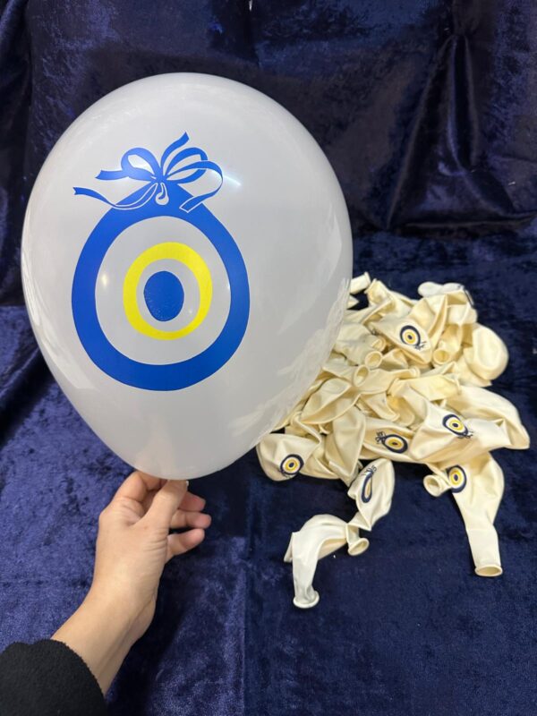 Balon, Nazar Boncuklu, Beyaz 20'li