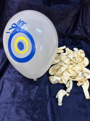 Balon, Nazar Boncuklu, Beyaz 100'lü