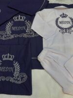İsimli Desenli Tek Kişilik Sünnet Pikesi, Pijama Takımı Lacivert-Gümüş