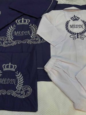 İsimli Desenli Tek Kişilik Sünnet Pikesi, Pijama Takımı Lacivert-Gümüş