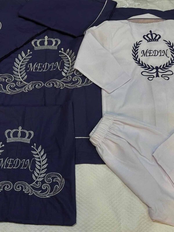 İsimli Desenli Tek Kişilik Sünnet Pikesi, Pijama Takımı Lacivert-Gümüş